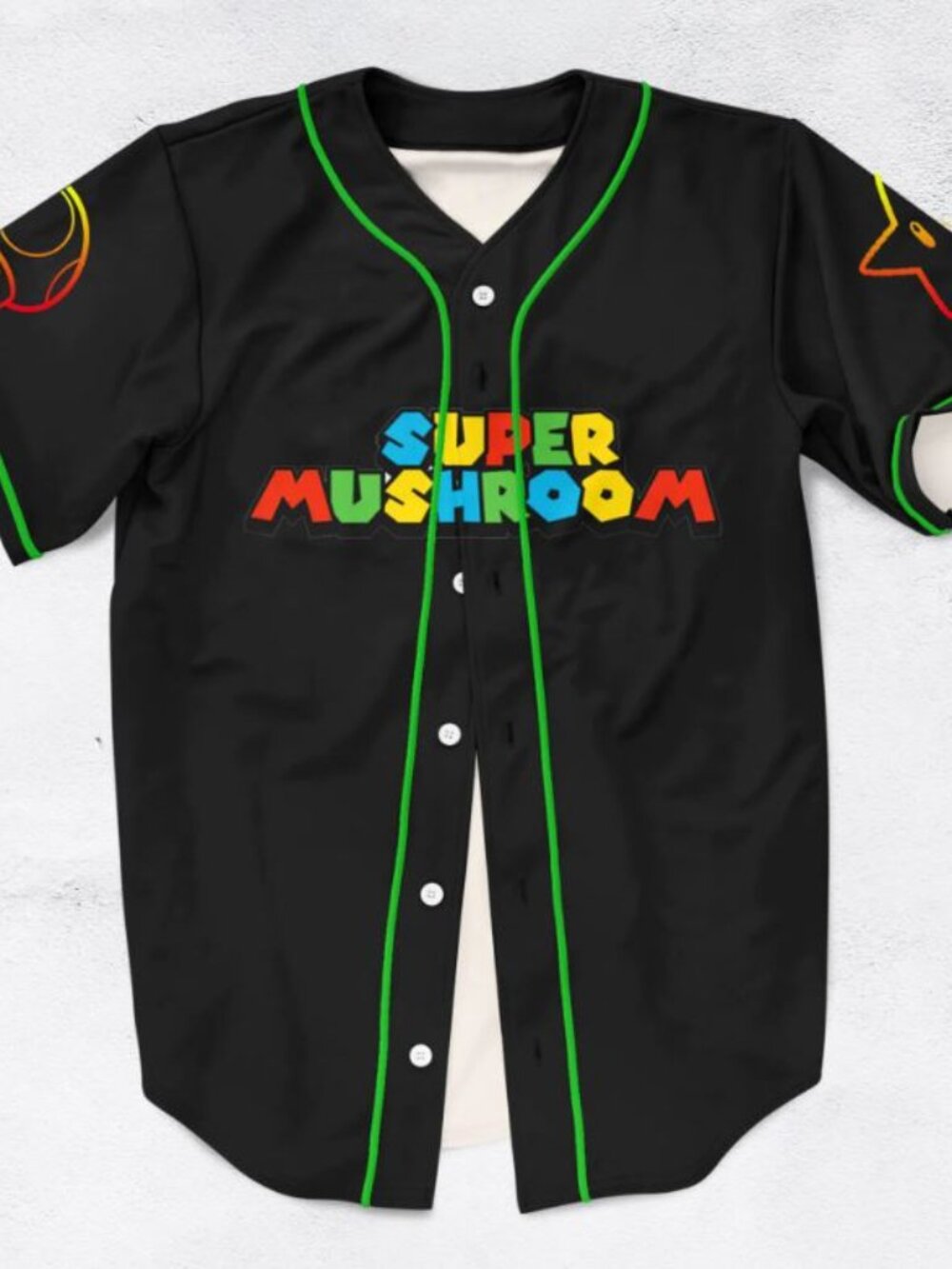 Super Mushroom Retro Pixel Game Black Baseball Jersey